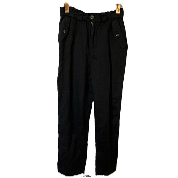 C&C California Linen Pants Womens S Black Straight Leg Minimalist Neutral - Picture 1 of 9